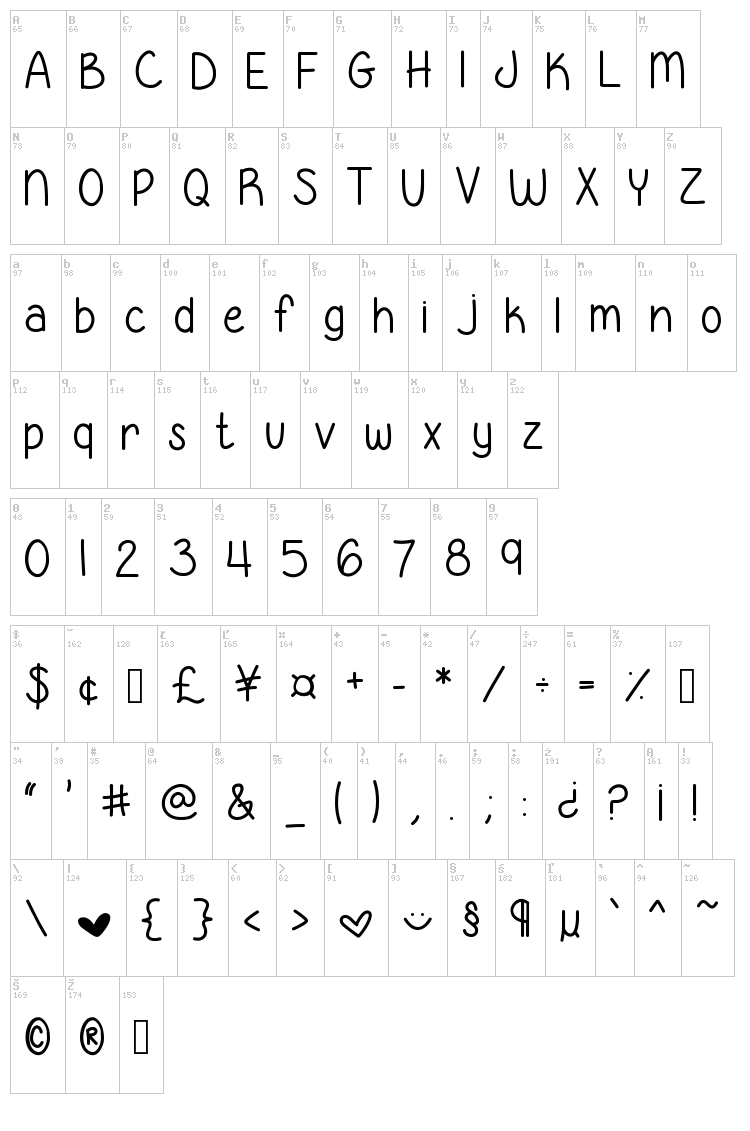 Georgia Belle font map
